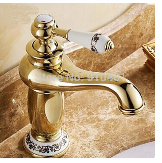 Wholesale And Retail Promotion Ceramic Style Golden Brass Bathroom Basin Faucet Single Handle Sink Mixer Tap