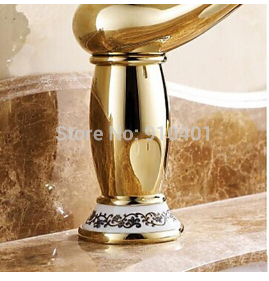 Wholesale And Retail Promotion Ceramic Style Golden Brass Bathroom Basin Faucet Single Handle Sink Mixer Tap