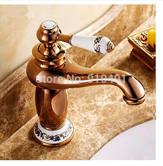 Wholesale And Retail Promotion Deck Mount Rose Golden Brass Bathroom Basin Faucet Single Handle Sink Mixer Tap