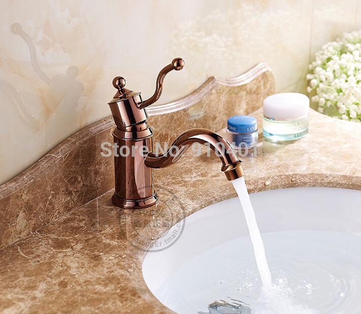 Wholesale And Retail Promotion Deck Mounted Rose Golden Brass Bathroom Basin Faucet Single Handle Sink Mixer