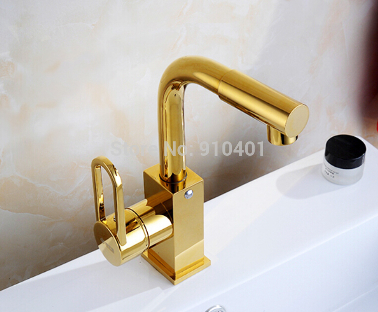 Wholesale And Retail Promotion Golden Brass Swivel Spout Sink Mixer Tap Bathroom Basin Faucet Tap Single Handle