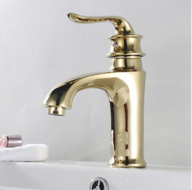Wholesale And Retail Promotion Golden Deck Mounted Bathroom Baisin Faucet Solid Brass Single Handle Mixer Tap