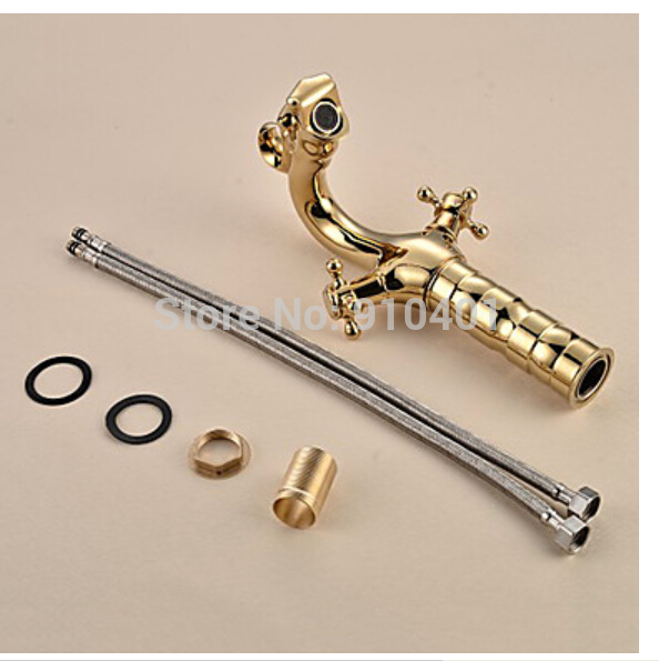 Wholesale And Retail Promotion Luxury 12" Tall Golden Brass Bathroom Dragon Faucet Dual Handles Sink Mixer Tap