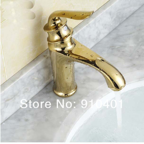 Wholesale And Retail Promotion Luxury Deck Mounted Golden Finish Bathroom Basin Faucet Single Handle Mixer Tap
