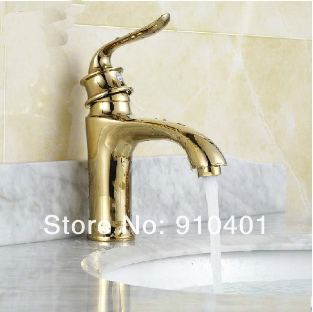 Wholesale And Retail Promotion Luxury Deck Mounted Golden Finish Bathroom Basin Faucet Single Handle Mixer Tap