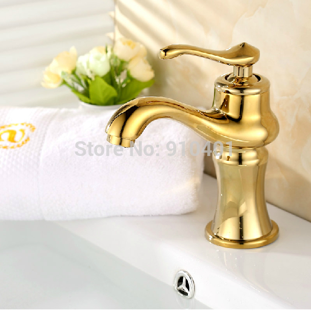 Wholesale And Retail Promotion Luxury Golden Brass Bathroom Basin Faucet Single Handle Vanity Sink Mixer Tap