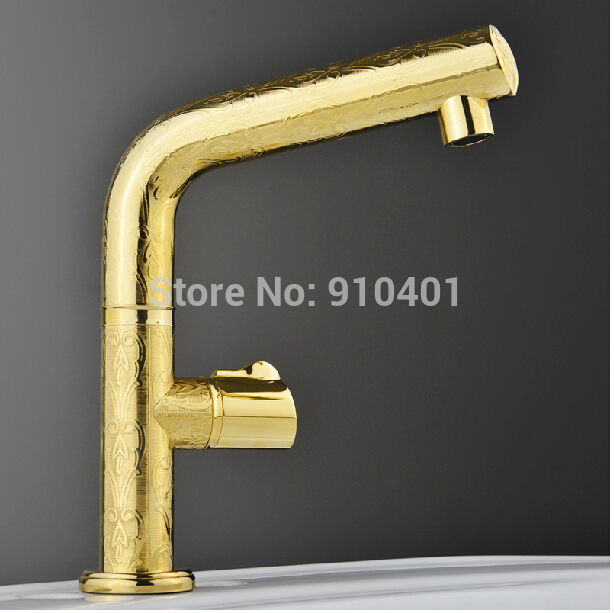 Wholesale And Retail Promotion Luxury Golden Brass Embossed Bathroom Basin Faucet Single Handle Sink Mixer Tap