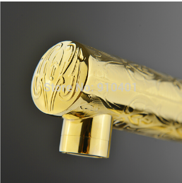 Wholesale And Retail Promotion Luxury Golden Brass Embossed Bathroom Basin Faucet Single Handle Sink Mixer Tap