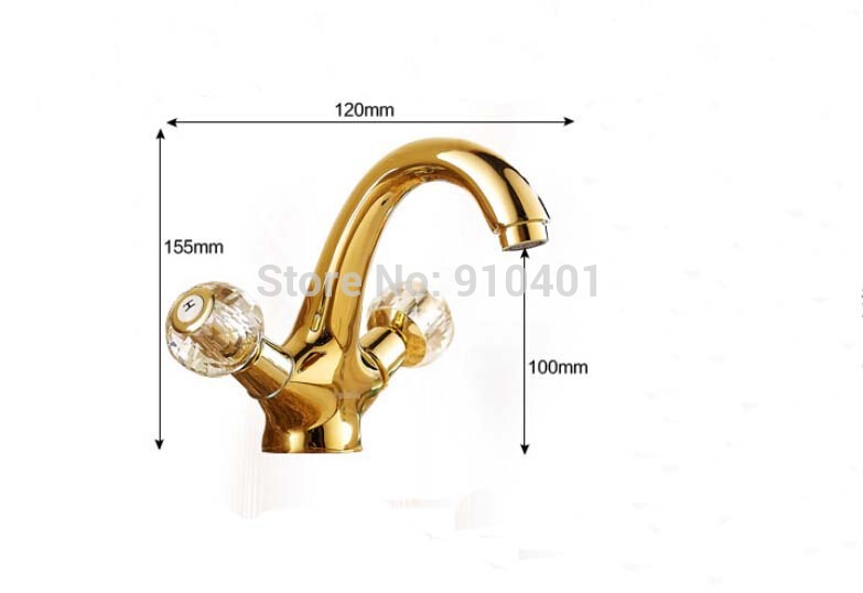 Wholesale And Retail Promotion NEW Golden Plate Deck Mounted Bathroom Basin Faucet Dual Handle Sink Mixer Tap