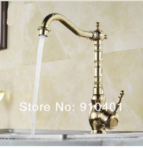 Wholesale And Retail Promotion Polished Golden Finish Solid Brass Bathroom Kitchen Faucet Swivel Spout Mixer
