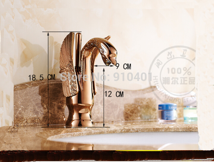 Wholesale And Retail Promotion Rose Golden Bathroom Swan Faucet Single Handle Vanity Sink Mixer Tap Deck Mount