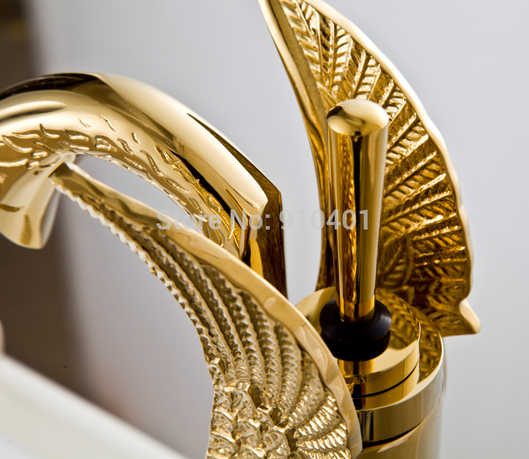 Wholesale And Retail Promotion Tall Golden Brass Bathroom Swan Faucet Single Handle Hole Vanity Sink Mixer Tap