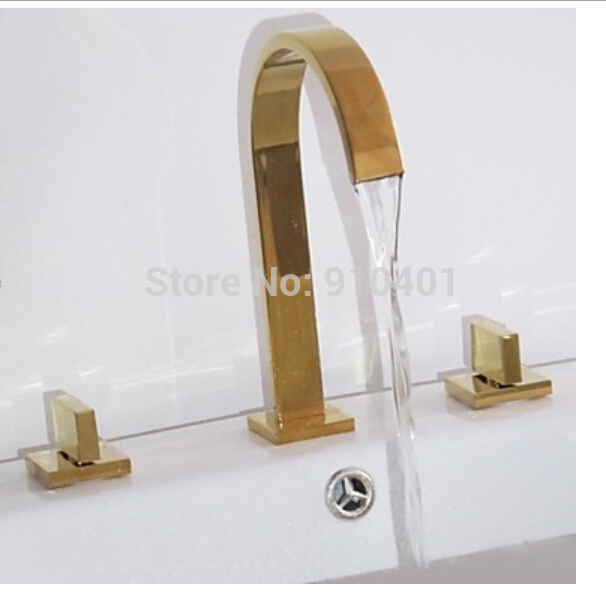 Wholesale And Retail Promotion Widespread 8" Holes Golden Brass Bathroom Basin Faucet Dual Handles Mixer Tap
