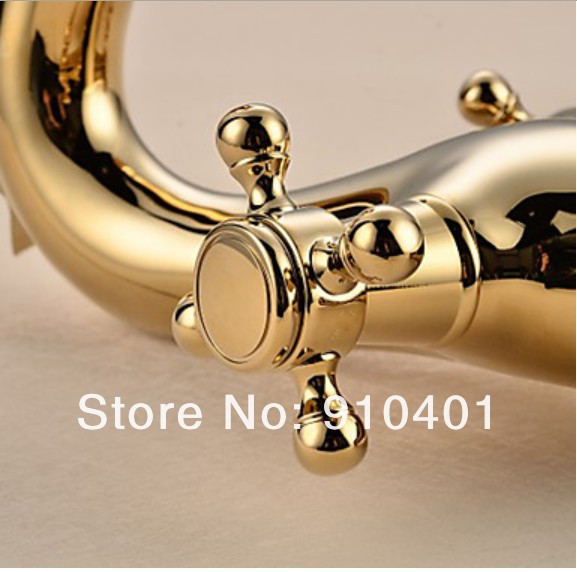 Wholesale and Retail Promotion NEW Golden Brass Bathroom Dragon Faucet Dual Cross Handles Tall Sink Mixer Tap