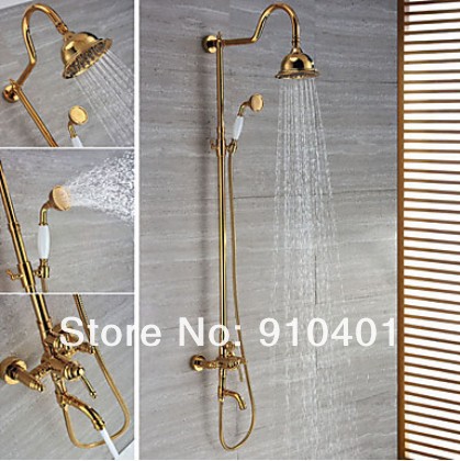Modern  Luxury Brass Bathroom Shower Faucet Mixer Tap Shower Set+ Tub Faucet+ Hand Spray Ti-PVD Finish
