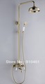 NEW Luxury Polish Bathroo Wall Mount Shower Set Faucet Shower Head& Ceramic Handle Tub Faucet&Hand Shower (Gold Finish)
