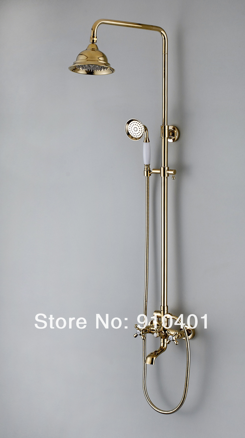 NEW Wholesale /Retail Promotion NEW Golden Bathroom Tub Shower Faucet Set Cross Handles Shower Column Mixer Tap