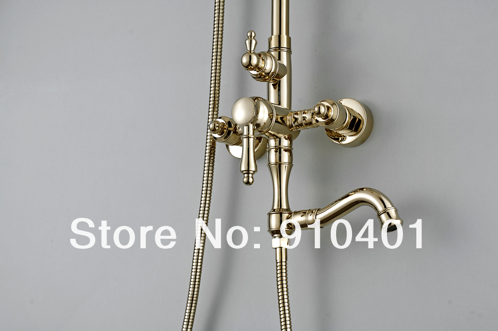 NEW Wholesale /Retail Promotion NEW Luxury Golden Bathtub Shower Faucet Set Bathroom Shower Column Wall Mounted