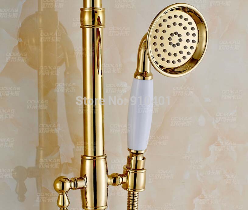 Wholdsale And Retail Promotion Luxury Golden Brass Rain Shower Faucet Tub Mixer Tap Single Handle W/ Hand Unit