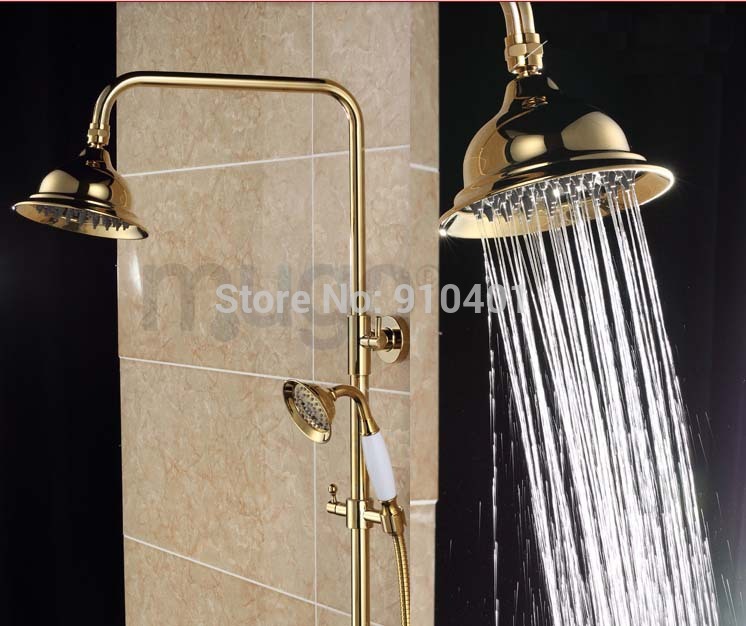 Wholesale And Retail Promotion Euro Golden Brass Rain Shower Mixer Tap Bathtub Faucet Single Handle Hand Shower