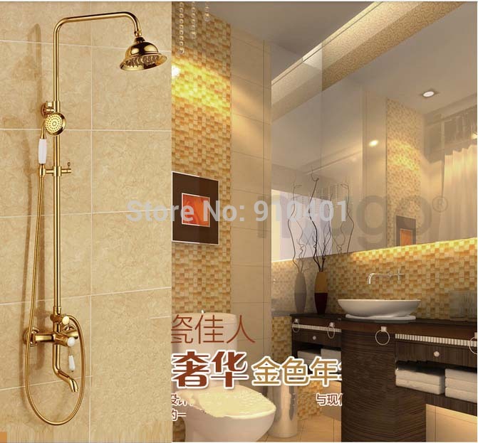 Wholesale And Retail Promotion Euro Golden Brass Rain Shower Mixer Tap Bathtub Faucet Single Handle Hand Shower
