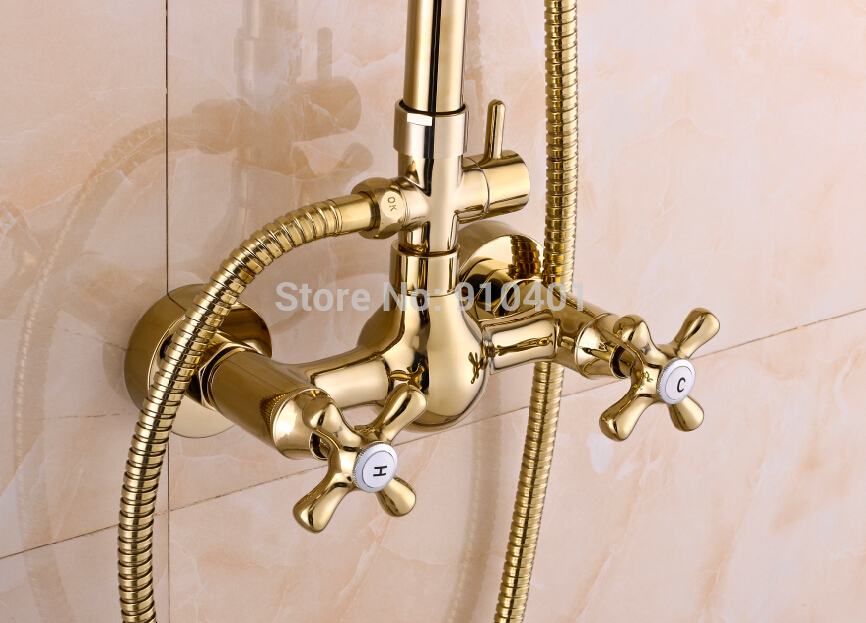Wholesale And Retail Promotion Exposed Rain Shower Faucet Golden Finish Brass Shower Mixer Tap W/ Hand Shower