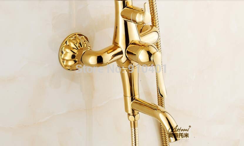 Wholesale And Retail Promotion Golden Brass Rain Shower Faucet Luxury Shower Column Single Handle Tub Mixer Tap