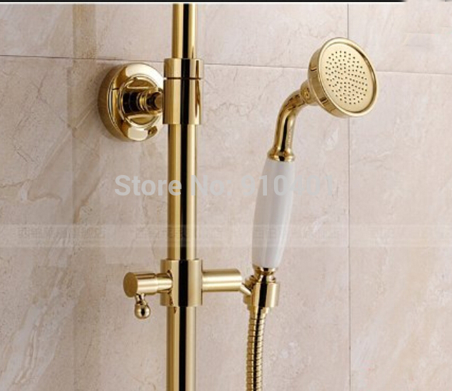 Wholesale And Retail Promotion Luxury Golden Brass Rain Shower Faucet Tub Mixer Tap Dual Handles Shower Column