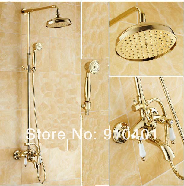 Wholesale And Retail Promotion Luxury Golden Brass Shower Faucet Set Dual Ceramic Handle Tub Mixer Hand Shower