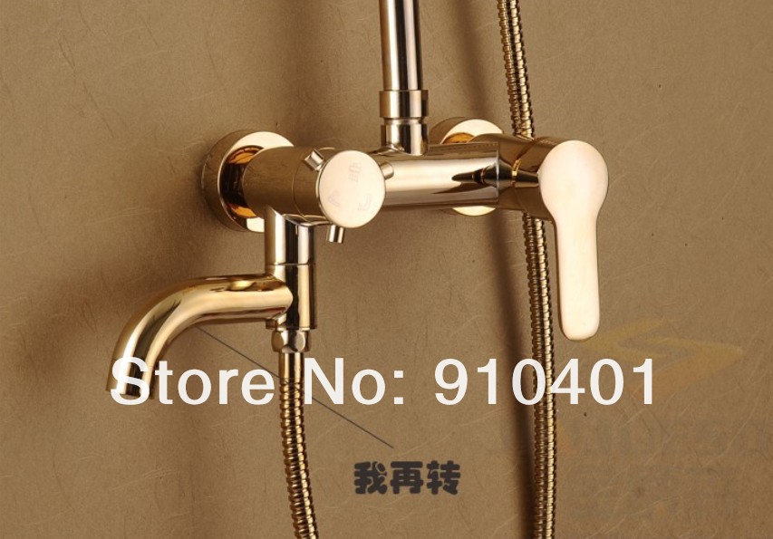 Wholesale And Retail Promotion Luxury Golden Finish Shower Faucet Set 8" Round Rain Shower Bathtub Mixer Tap