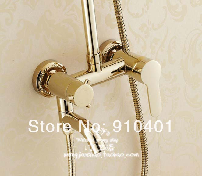 Wholesale And Retail Promotion Modern Golden Brass Rain Shower Faucet Set Bathroom Tub Mixer Tap Dual Handles