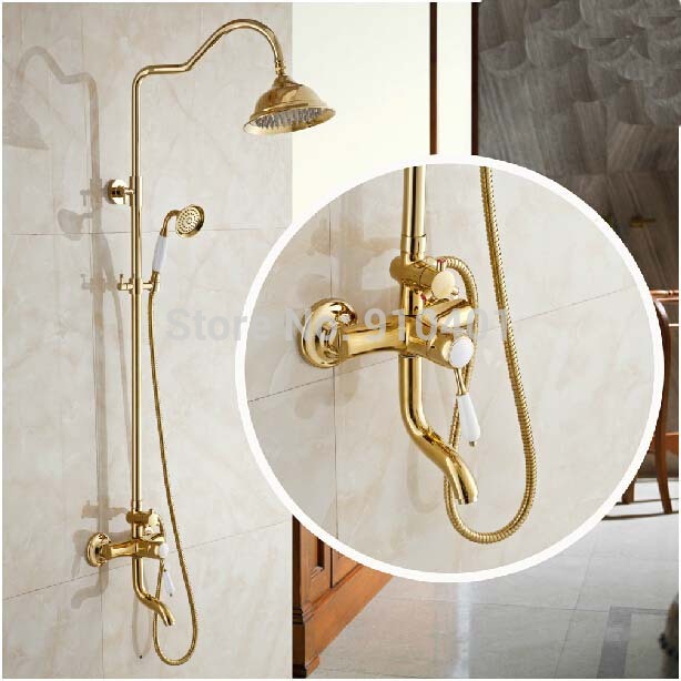 Wholesale And Retail Promotion Modern Golden Brass Rain Shower Faucet Tub Mixer Tap Ceramic Hanlde Mixer Tap