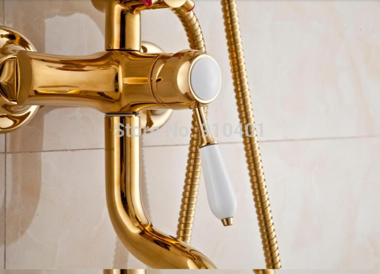 Wholesale And Retail Promotion Modern Golden Brass Rain Shower Faucet Tub Mixer Tap Ceramic Hanlde Mixer Tap