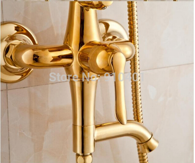 Wholesale And Retail Promotion NEW Golden Brass Luxury Bathroom Rain Shower Faucet Tub Mixer Tap W/ Hand Shower