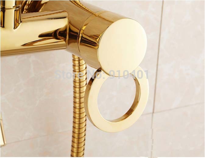 Wholesale And Retail Promotion NEW Golden Brass Single Handle Tub Faucet Rain Shower With Hand Shower Mixer Tap