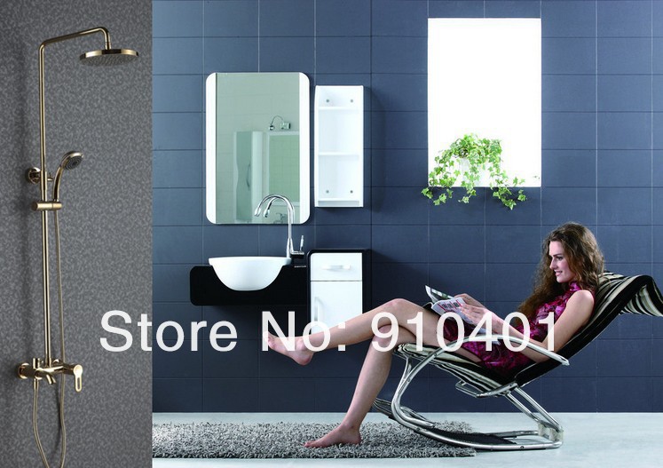 Wholesale And Retail Promotion NEW Golden Finish Solid Brass Wall Mounted 8" Rain Shower Faucet Tub Mixer Tap