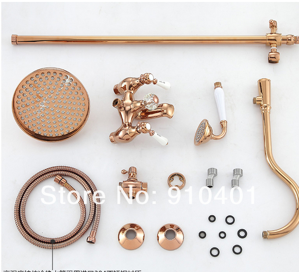 Wholesale And Retail Promotion NEW Luxury Rose Golden Brass 8" Rain Shower + Tub Valve Mixer Tap + Hand Shower