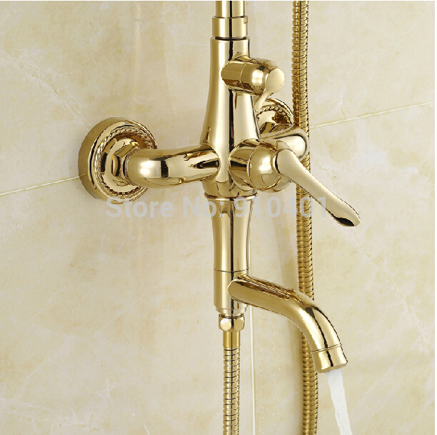 Wholesale And Retail Promotion Polished Golden Brass Rain Shower Faucet Tub Mixer Tap W/ Hand Shower Mixer Tap