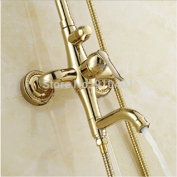 Wholesale And Retail Promotion Polished Golden Brass Rain Shower Faucet Tub Mixer Tap W/ Hand Shower Mixer Tap