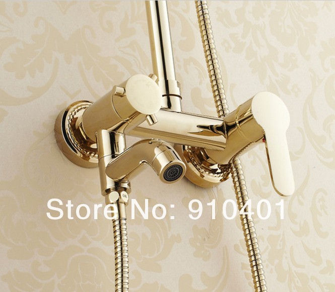 Wholesale And Retail Promotion Wall Mounted Golden Finish Rain Shower Faucet Set Single Handle Sink Mixer Tap