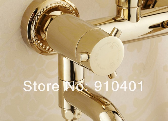 Wholesale And Retail Promotion Wall Mounted Golden Finish Rain Shower Faucet Set Single Handle Sink Mixer Tap