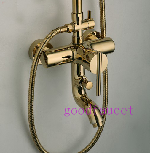 Wholesale Golden Brass Bathroom Faucet/ Shower Sets Mixer Tap Rainfall Shower Head + 