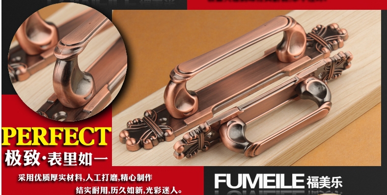 Wholesale Hardware accessories High quality Furniture handles Door handles Red copper  Modern handles 216mm 2pcs/lot Free ship