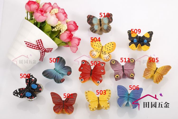 Colorful Beautiful Resin Butterfly Cabinet Cupboard Drawer Knob Pulls Handle MBS006-7