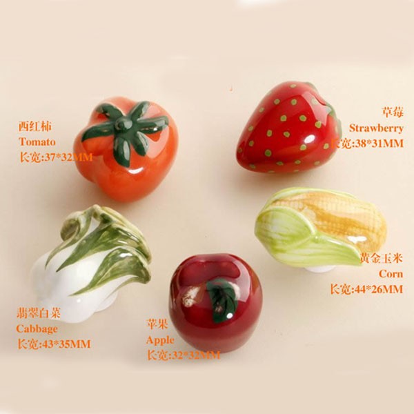 Fruits Vegetable Handle Cabinet Cupboard Drawer Ceramic Knob Pulls Apple MBS027-1