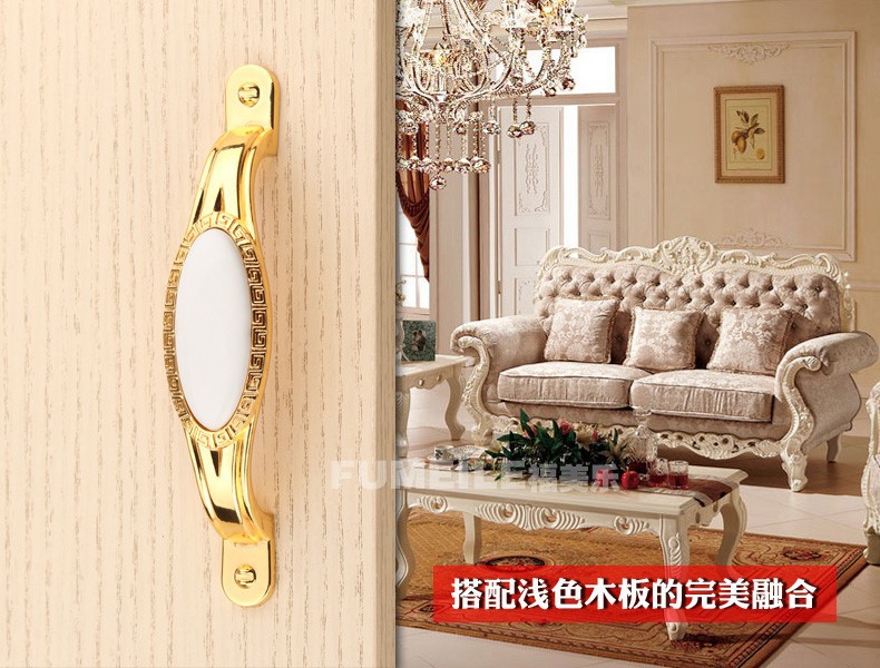 Gold White Rural Cabinet Wardrobe Cupboard Knob Drawer Door Pulls Handles 64mm 2.52" MBS349-2