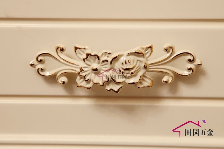 Golden Edge Handle Ivory White Door Cabinet Drawer Knob Pulls 3.78