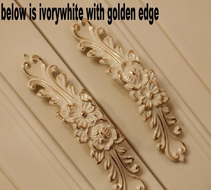 Golden Edge Handle Ivory White Door Cabinet Drawer Knob Pulls 5.04