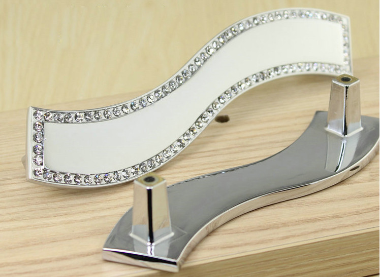 4pcs 96mm Luxury K9 Crystal Knobs Silver Wave Style Drawer Pulls Diamond Jewelry Box Knobs Furniture Bulk Price
