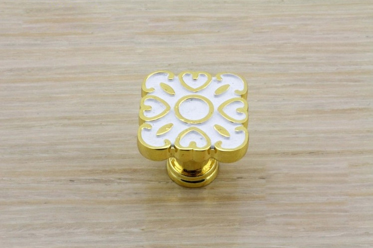 6pcs Square Cabinet Handles Gold White Flower Door Handle